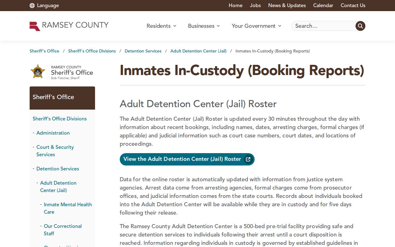 Roseville residents directory Ramsey County custody roster information