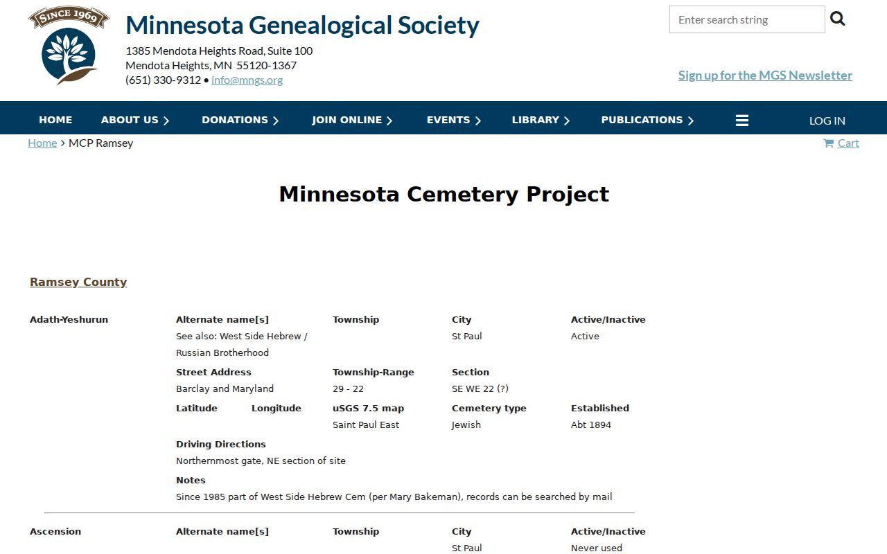 Roseville neighbors reference showing the Ramsey Cemetery Project
