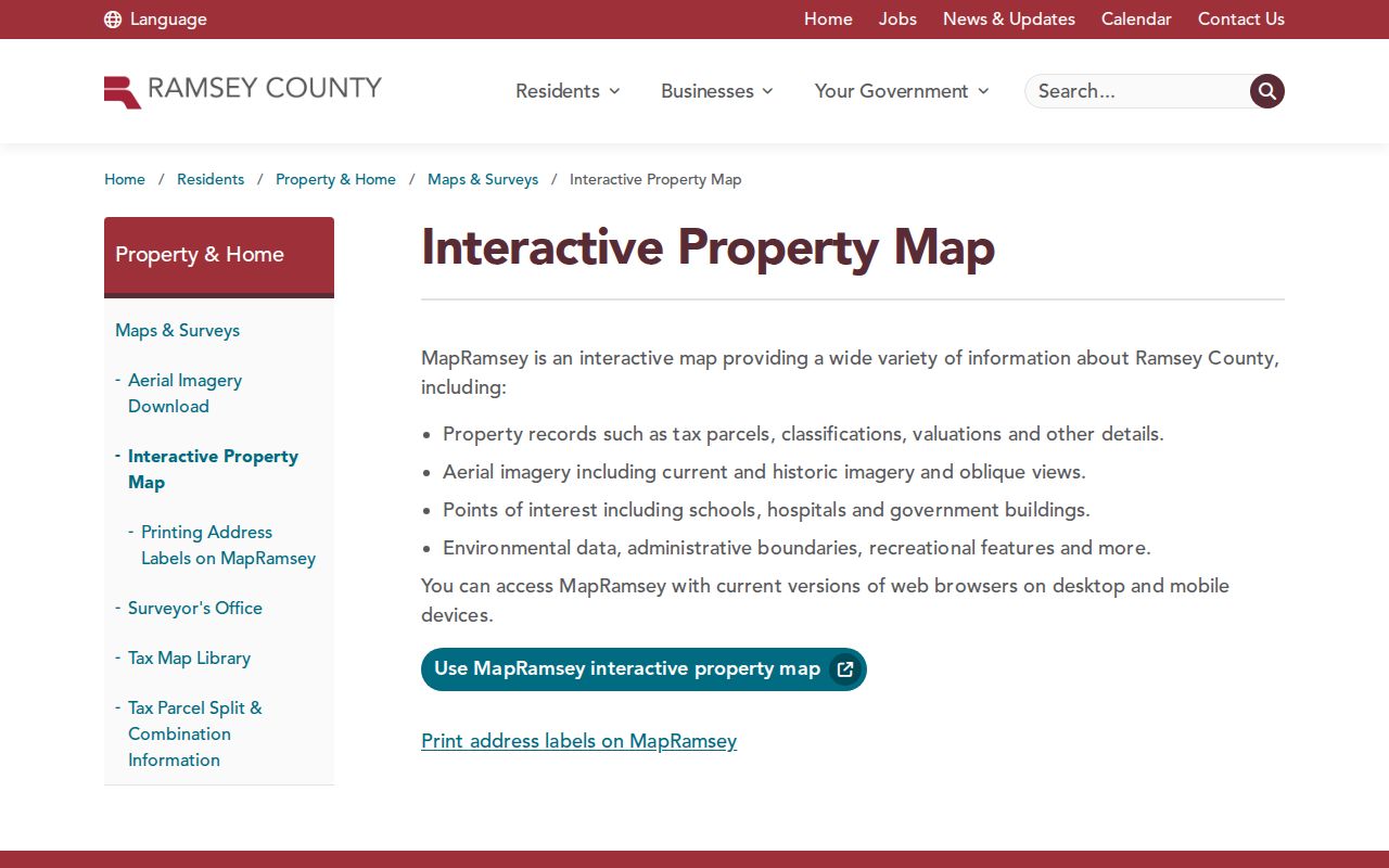 Roseville ZIP code directory Ramsey County interactive property map